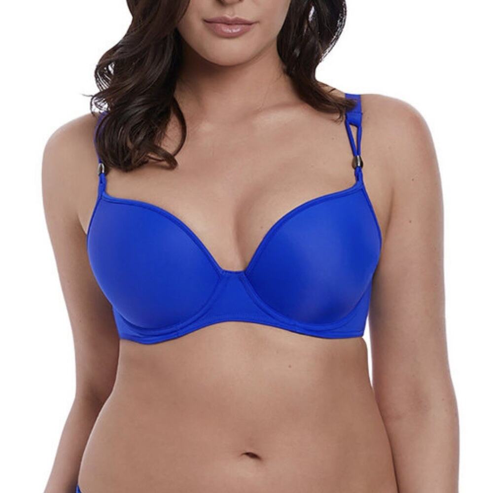 Freya Cobalt Blue Deco Swim Molded Bikini Top Underwire Beaded Straps 38I